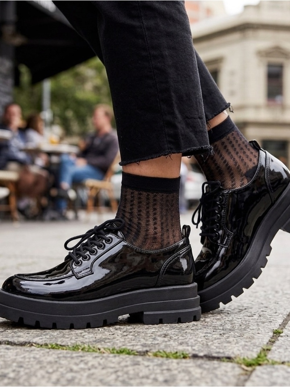 Forever 21 Black Patent Lace-Up Lug Platform Boots